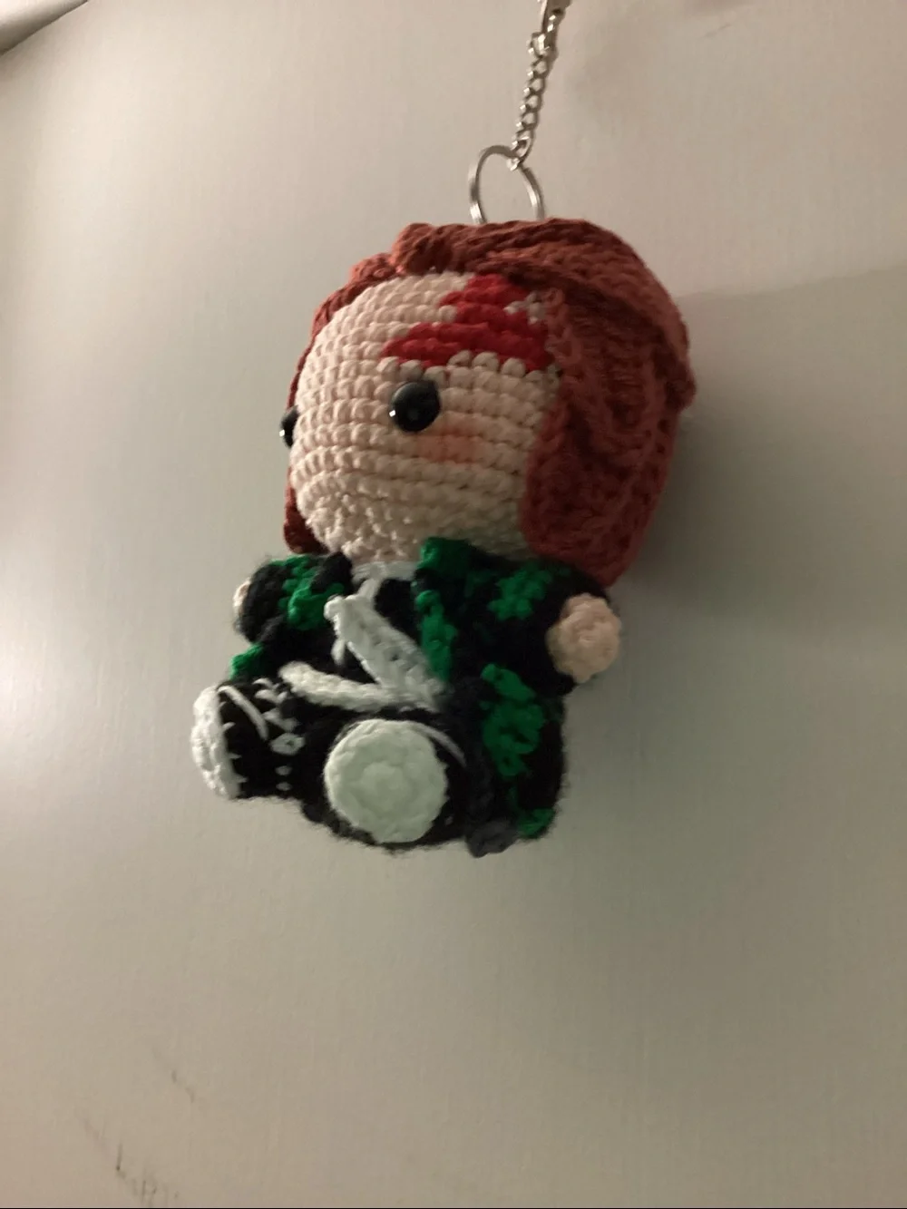 Handmade Crochet Tanjiro Keychain Doll - Red Hair, Green & Black Outfit